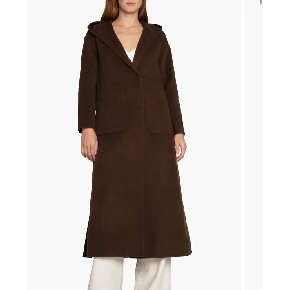 Belle & Bloom Walk My Way brown wool blend hooded coat size M NWT